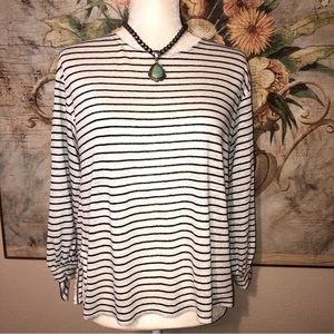 XXS Joie Navy Blue & White Striped 100% Linen Shirt